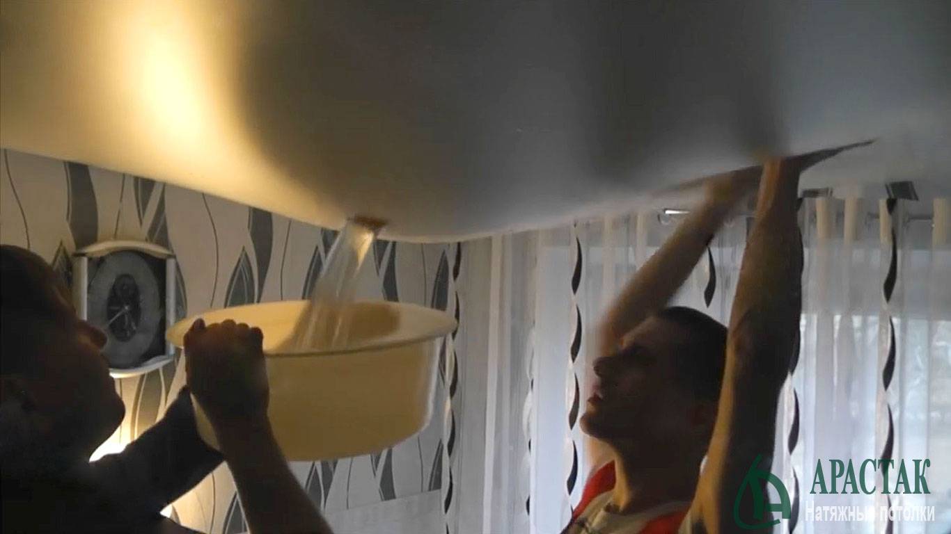Слив воды с натяжного потолка: как убрать воду самостоятельно + видео
