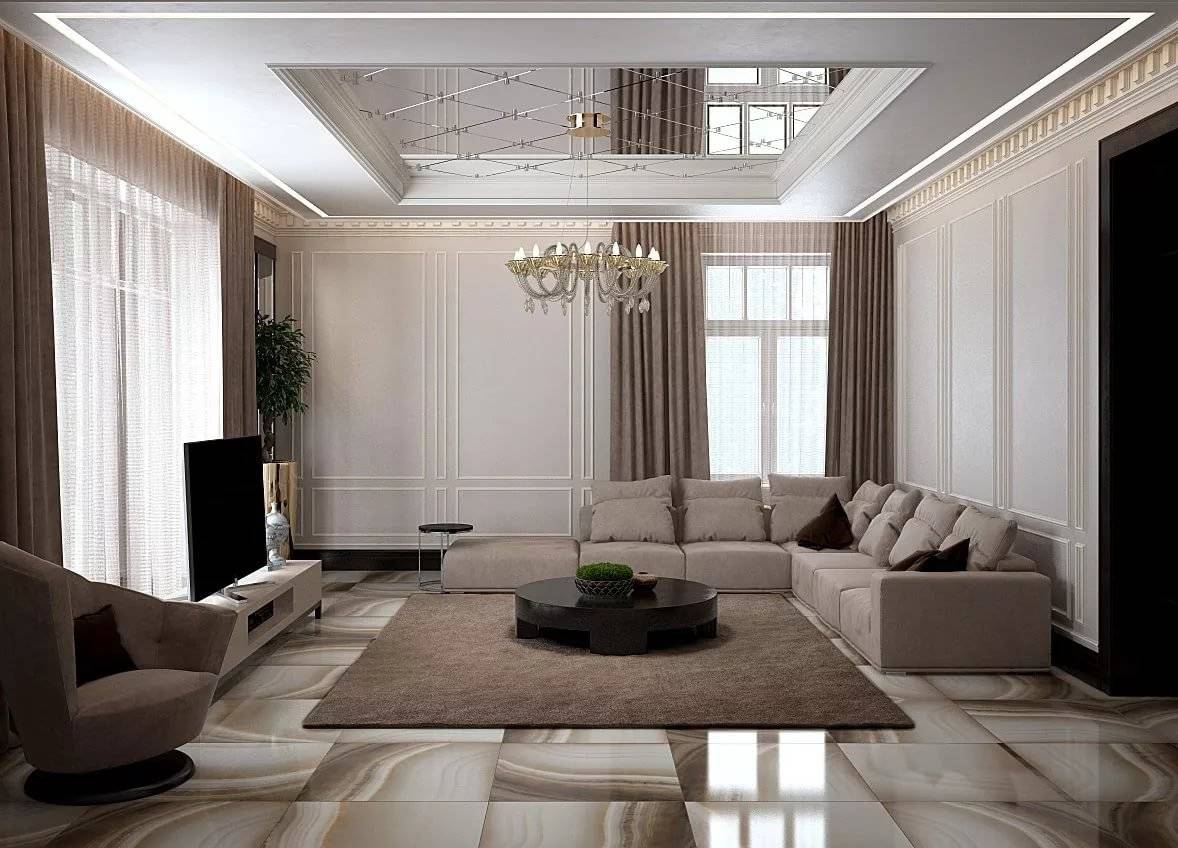 Натяжные потолки для зала: фото красивых вариантов дизайна гостиной