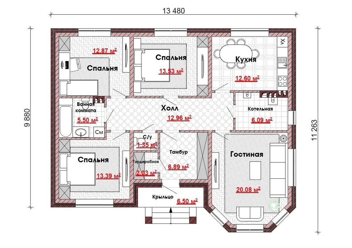 Планировка 10на 10дома 100 кв.м одноэтажный с 3 спальнями